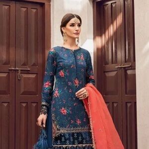 Maria B Pakistani Attire/Navy Blue/Pink Women’s Pakistani afghan Indian